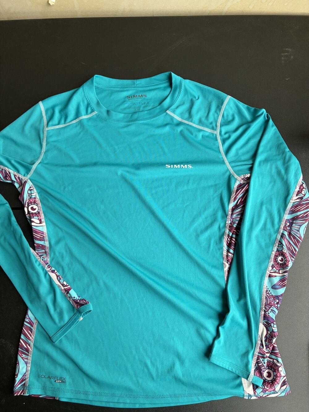 Simms SolarFlex Outdoor Fishing Long Sleeve Shirt Aqua UBF Small